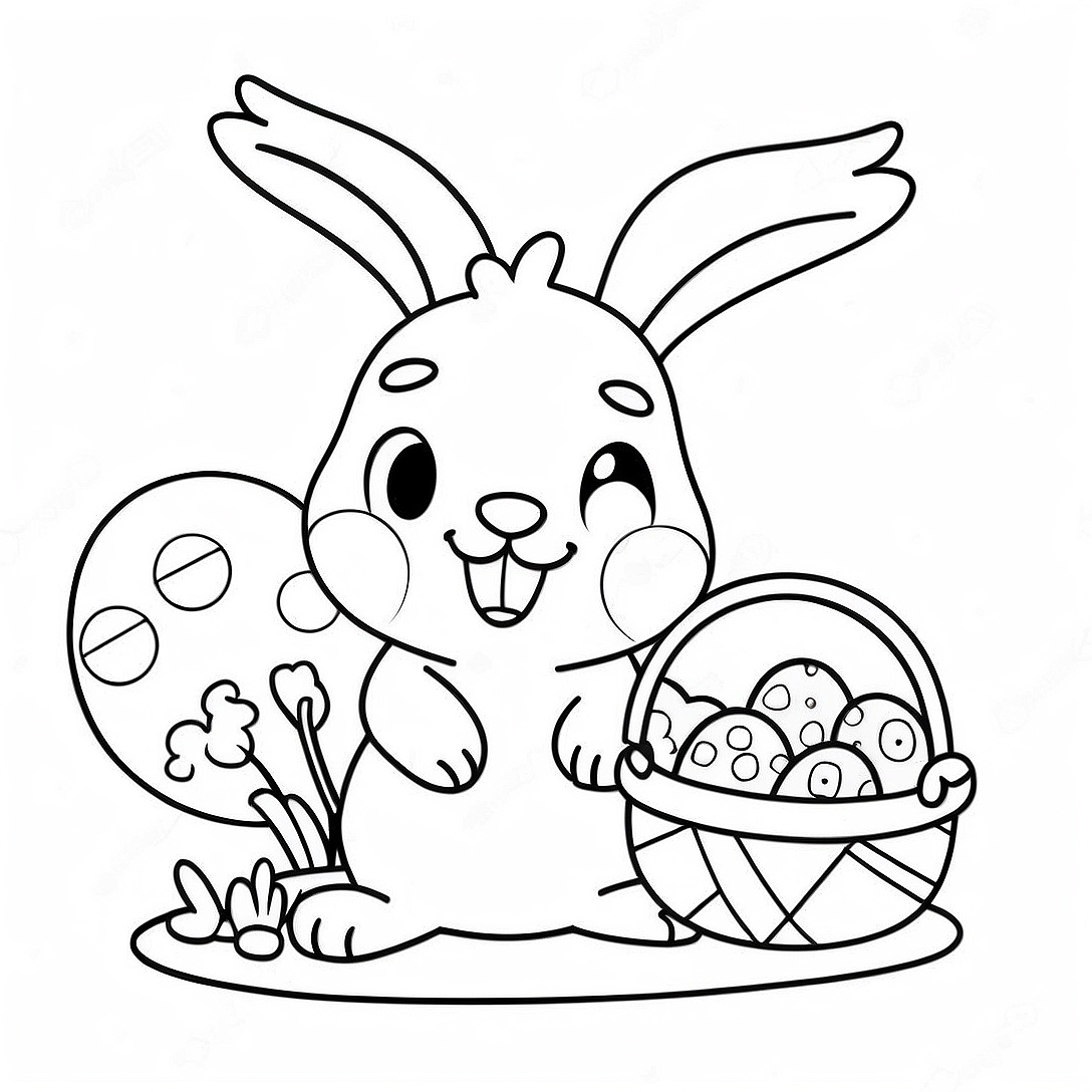 Cute Bunny with Easter Basket Coloring Page | Easter Basket coloring page