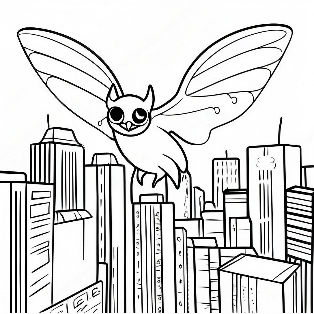 Mothman Flying Over the City Coloring Page | Mothman coloring page