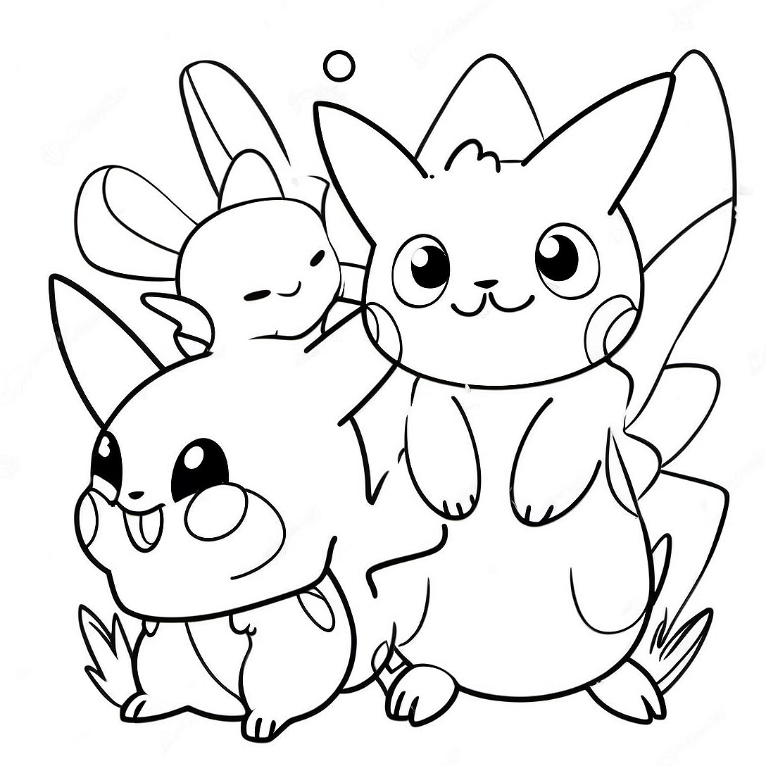 Cute Pokemon Characters Coloring Page | Pokemon Clipart Black and White coloring page