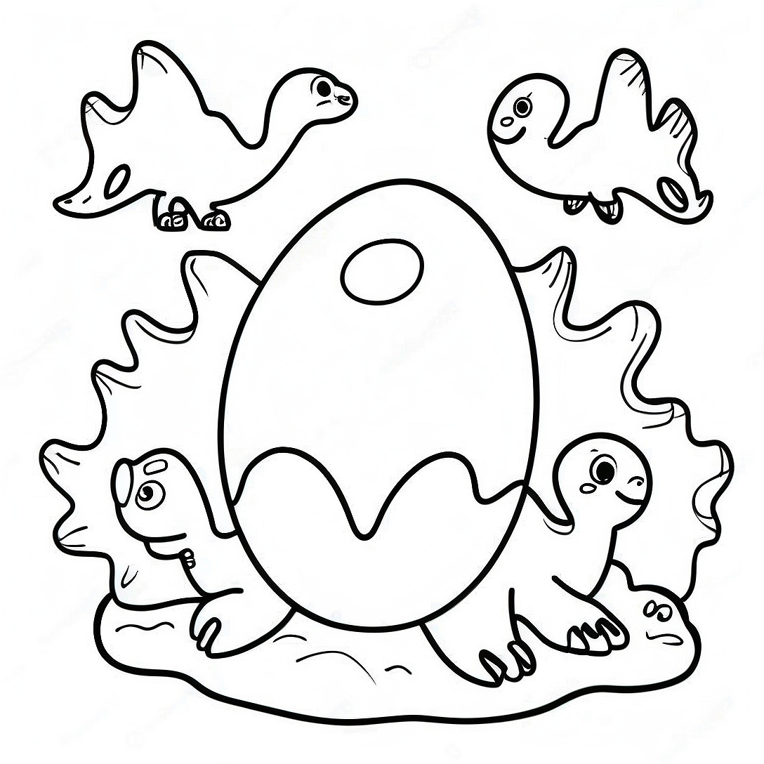 Colorful Dino Egg Nesting Scene Coloring Page | Dino Egg coloring page