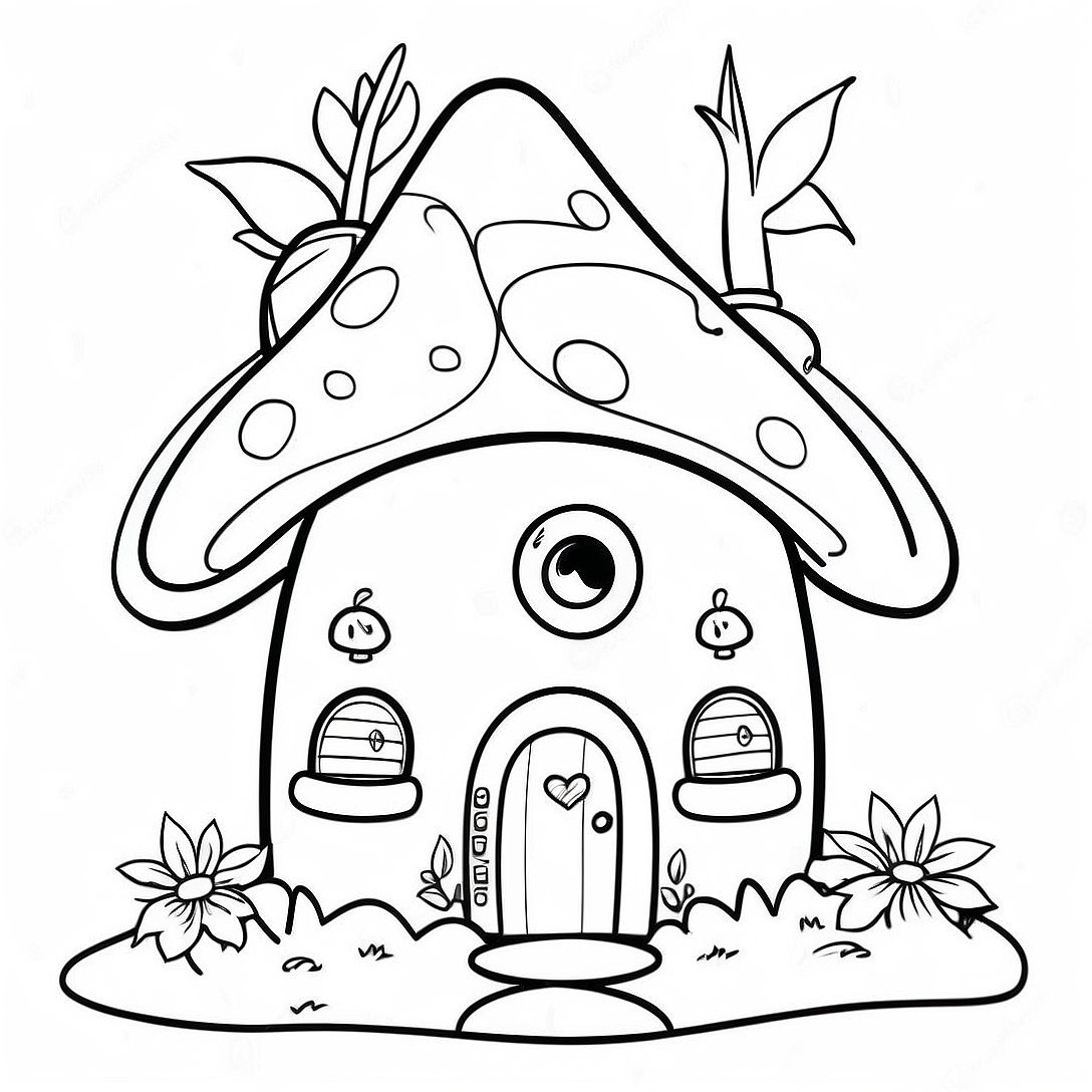 Whimsical Fairy House Coloring Page | Fairy Garden coloring page