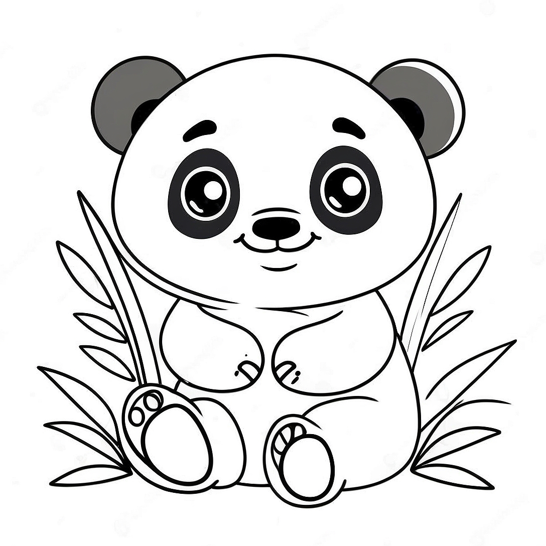 Cute Kawaii Panda with Bamboo Coloring Page | Kawaii Panda coloring page