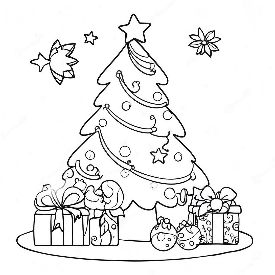 Whimsical Christmas Tree Coloring Page | Funny Christmas for Adults coloring page