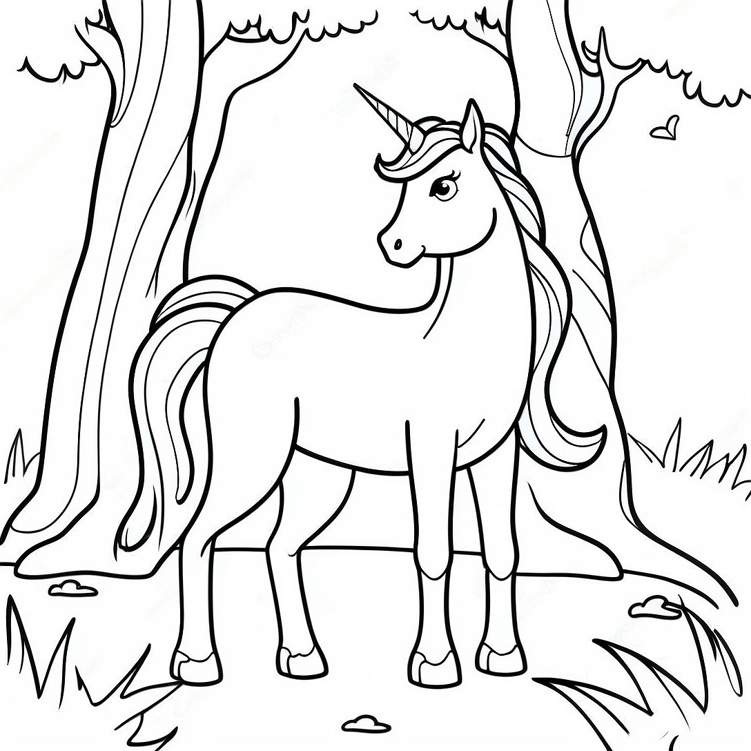 Majestic Last Unicorn in a Forest Coloring Page | The Last Unicorn coloring page
