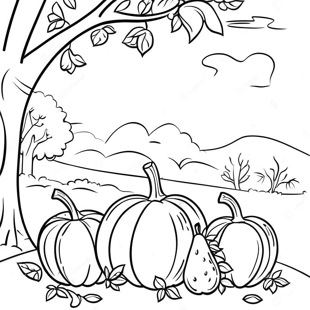 Colorful Autumn Harvest Scene Coloring Page | Harvest coloring page