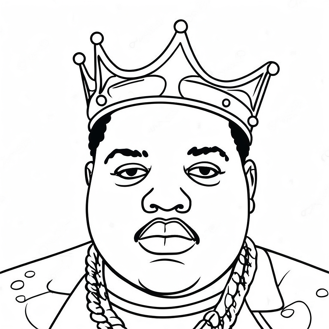 Biggie Smalls with Crown Coloring Page | Biggie Smalls coloring page