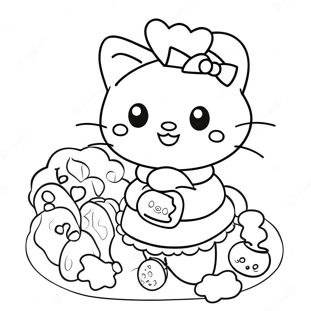 Hello Kitty Baking Delicious Cookies Coloring Page | Hello Kitty Cooking coloring page