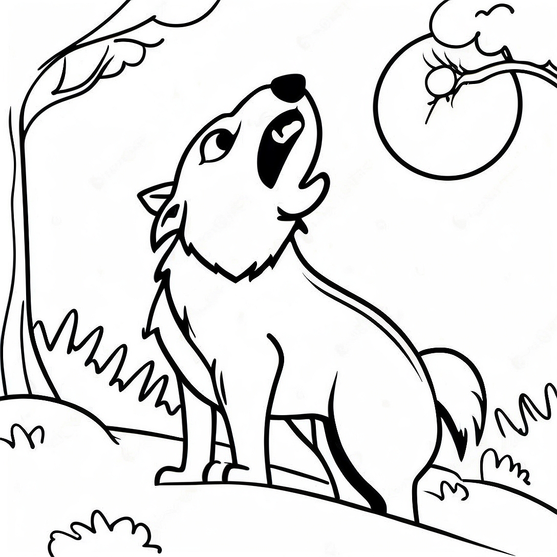 Majestic Wolf Howling at the Moon Coloring Page | Wolf Mythical Creatures coloring page