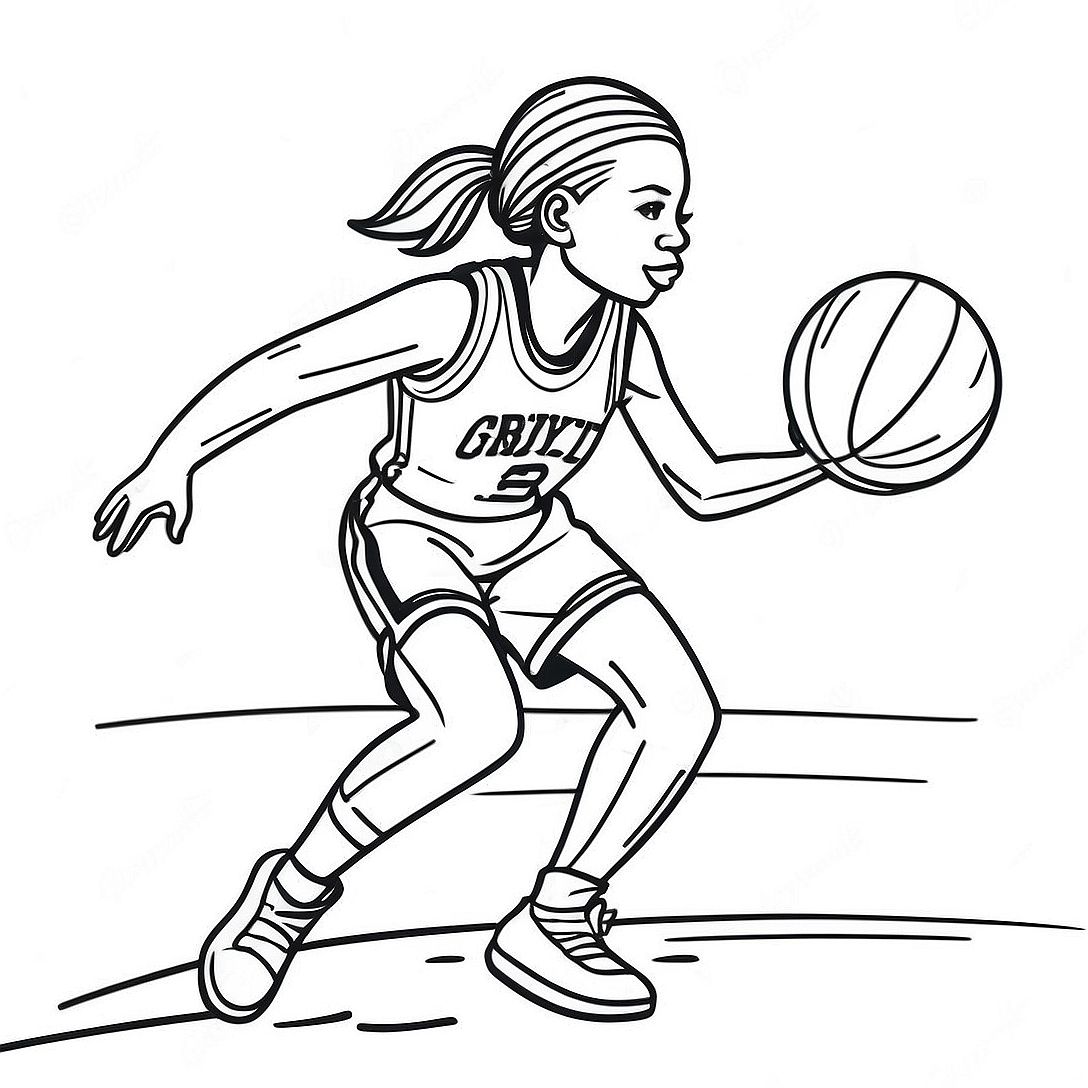 Girl Basketball Player Dribbling Coloring Page | Girl Basketball Player coloring page