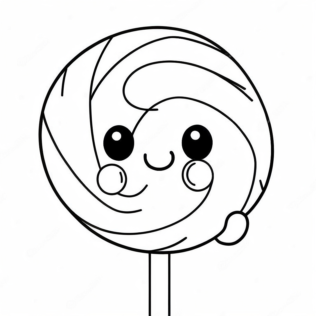Adorable Lollipop Coloring Page | Candy Cute Food coloring page