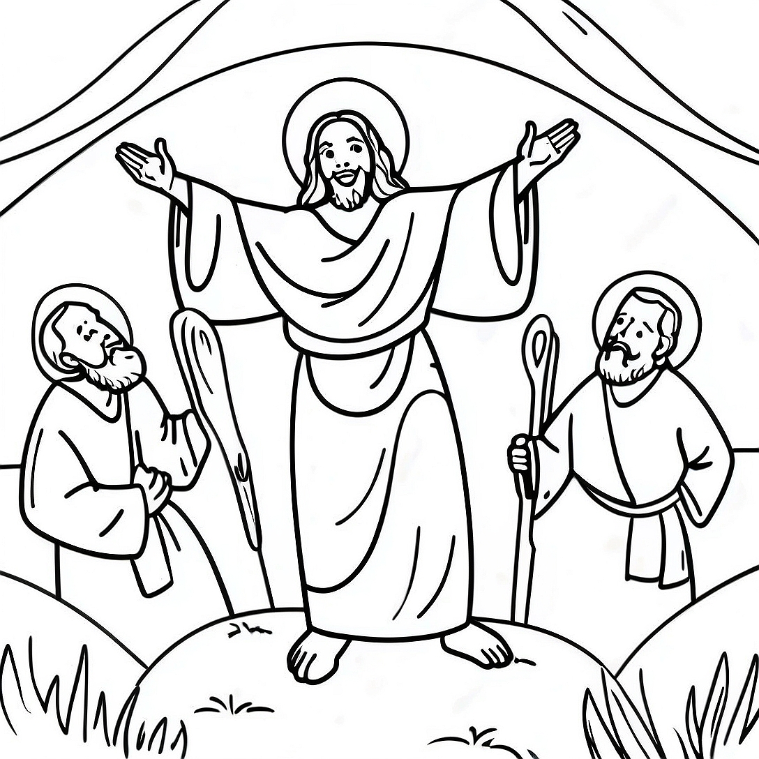 Joyful Resurrection Scene Coloring Page | Resurrection coloring page