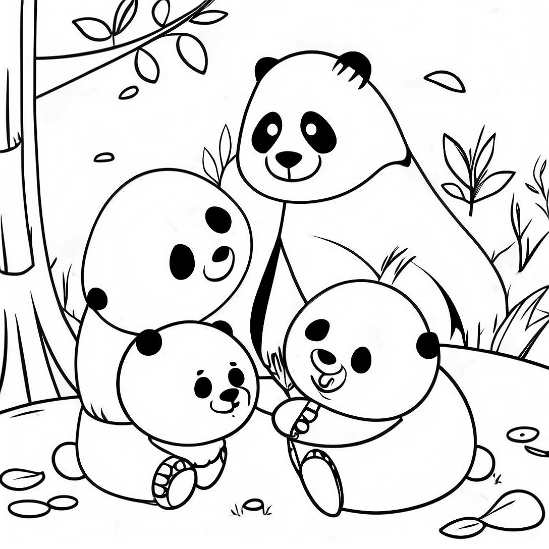 Panda Family Coloring Page | Panda for Adults coloring page