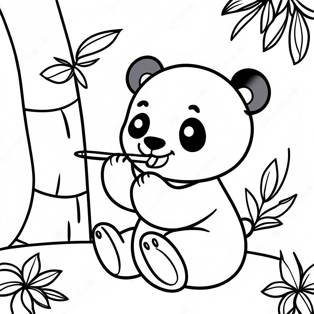 Cute Panda Eating Bamboo Coloring Page | Panda for Adults coloring page