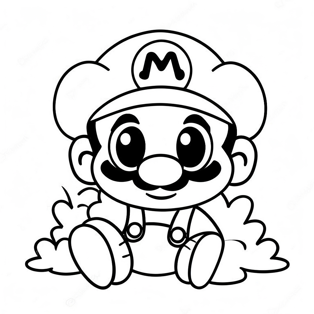 Cute Baby Mario with Hat Coloring Page | Baby Mario coloring page