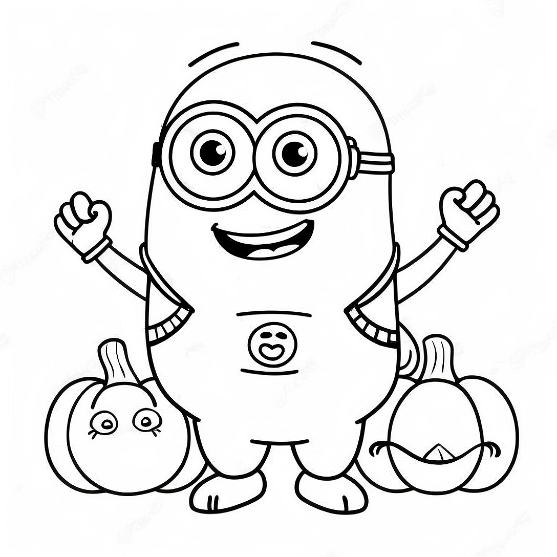 Happy Minion with Pumpkin Coloring Page | Minion Thanksgiving coloring page