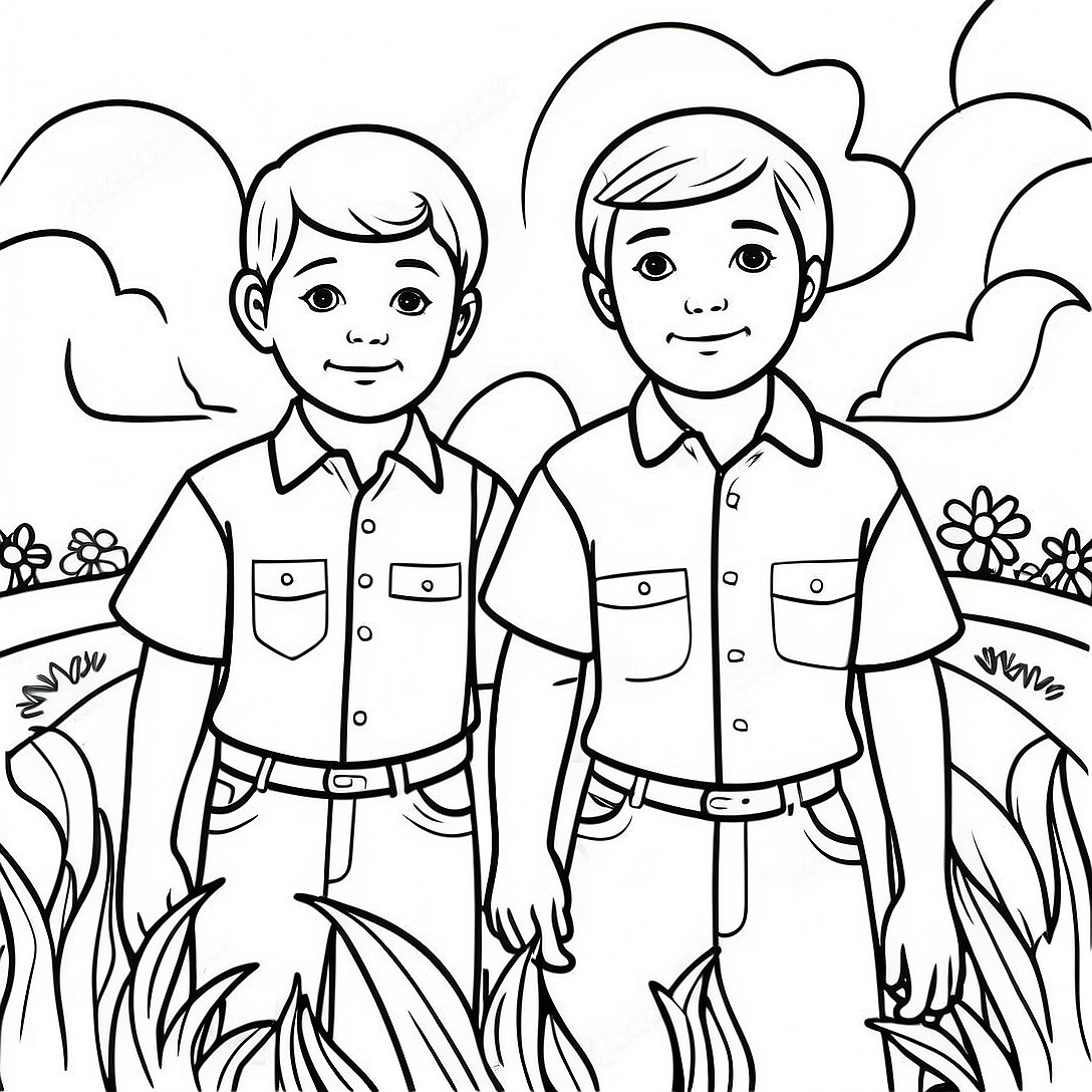 Colorful Two Sons in the Field Coloring Page | Parable of the Two Sons coloring page