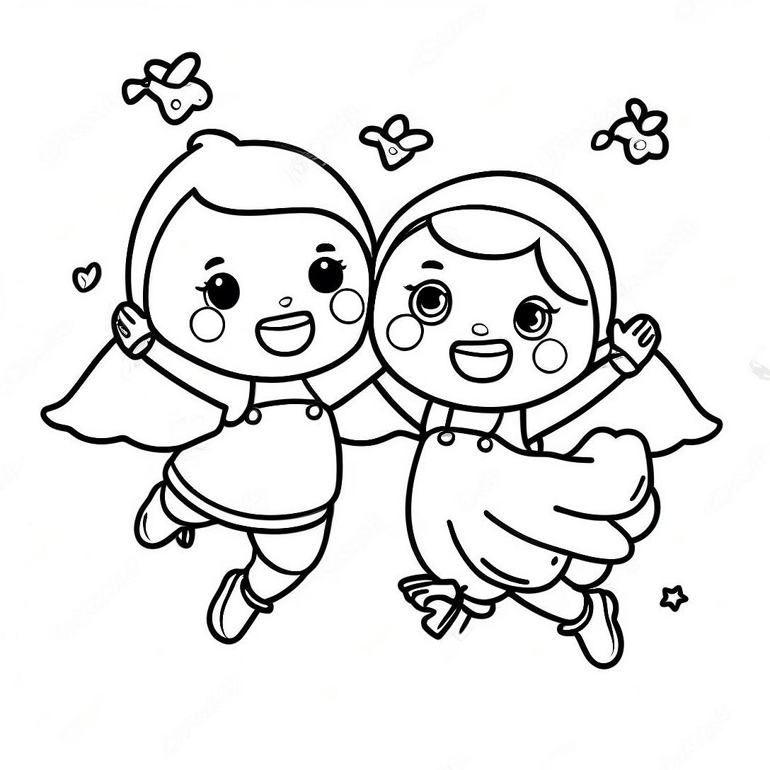 Kiki and Lala Flying Through the Stars Coloring Page | Little Twin Stars Sanrio coloring page