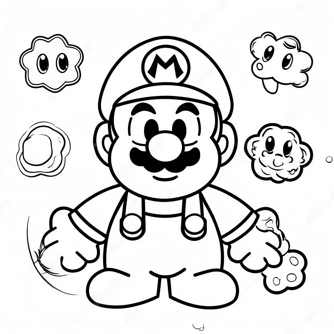 Colorful Mario Among Us Crewmate Coloring Page | Mario Among Us coloring page