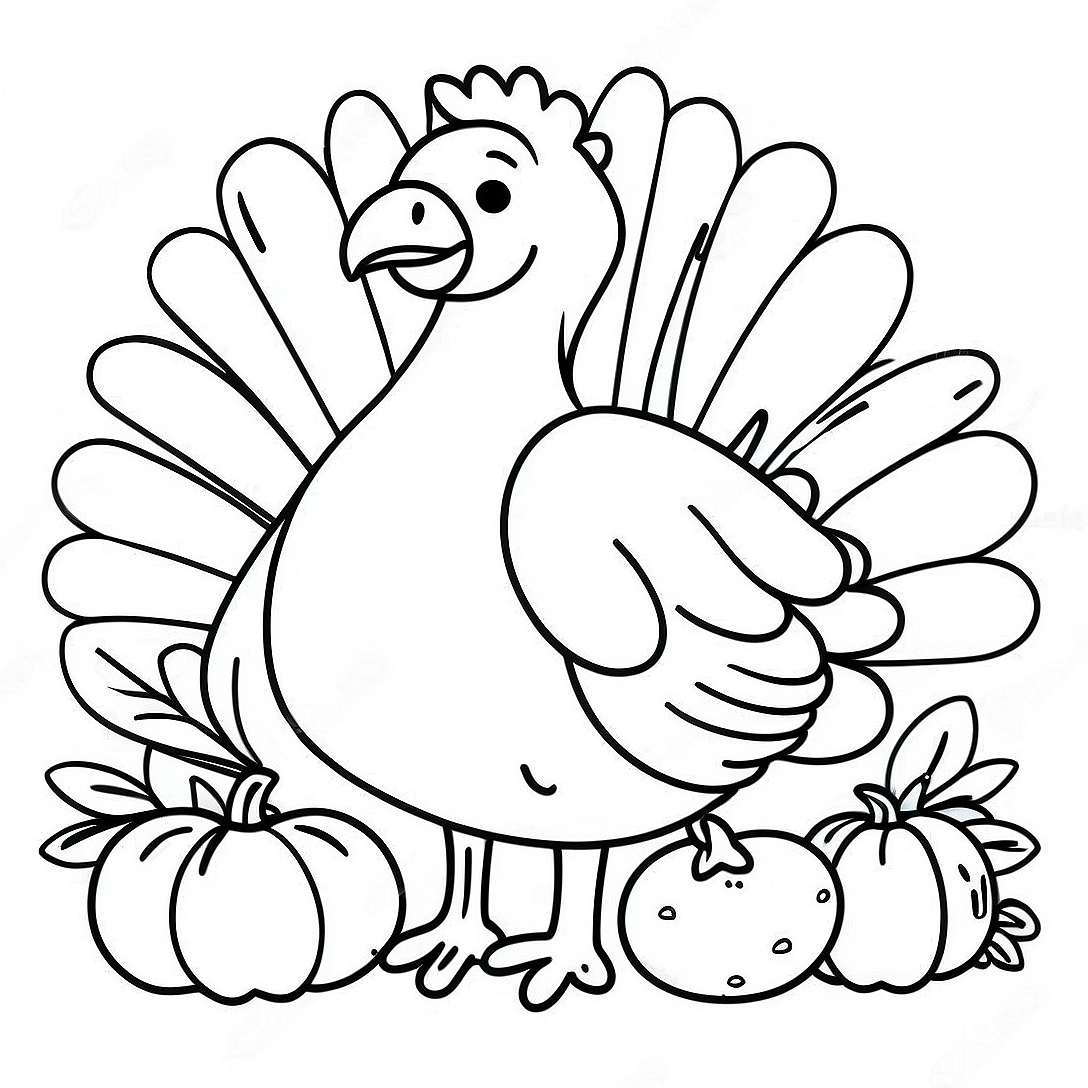 Colorful Thanksgiving Turkey Coloring Page | Thanksgiving Food coloring page