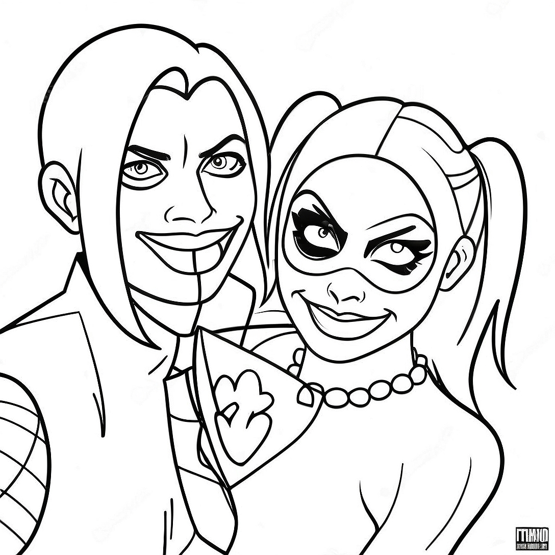 Harley Quinn and Joker Mad Love Coloring Page | Romantic Mad Love Harley Quinn and Joker coloring page