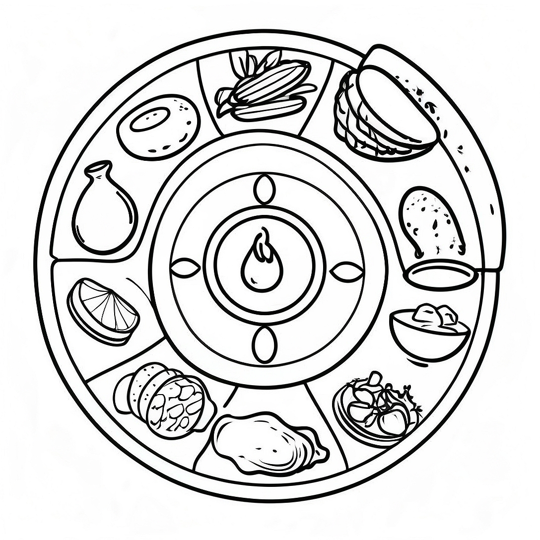 First Passover Seder Plate Coloring Page | First Passover coloring page