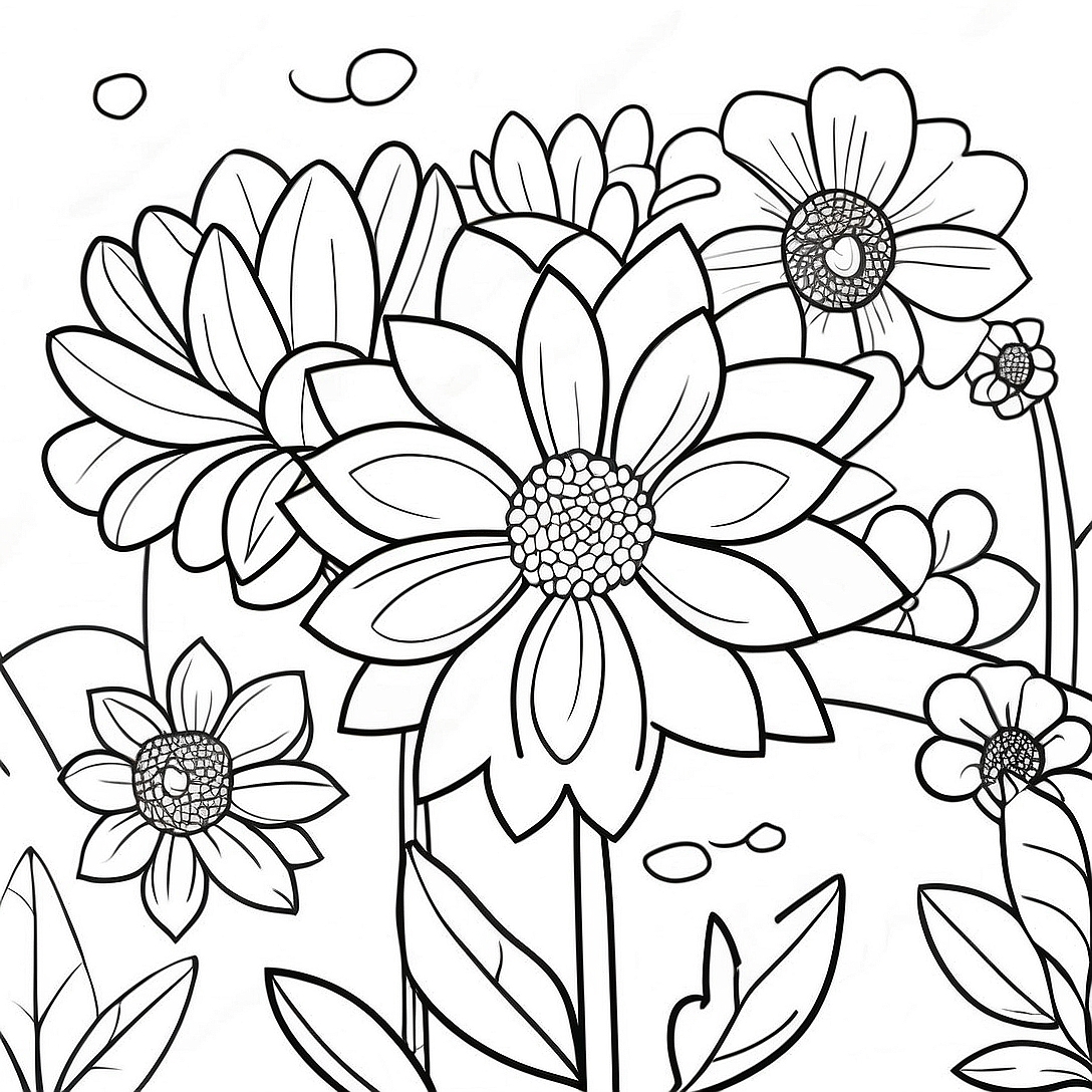 Beautiful Dahlia Garden Coloring Page | Dahlia coloring page