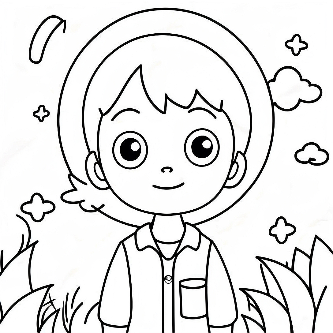 Cute Anime Boy with Big Eyes Coloring Page | Cute Anime Boy coloring page