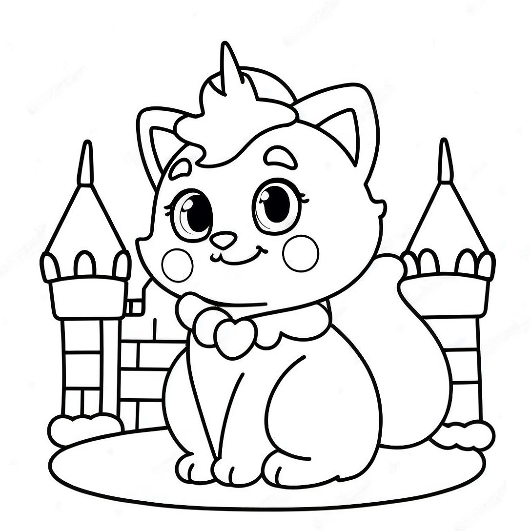 Cute Princess Peach Cat in a Castle Coloring Page | Princess Peach Cat coloring page