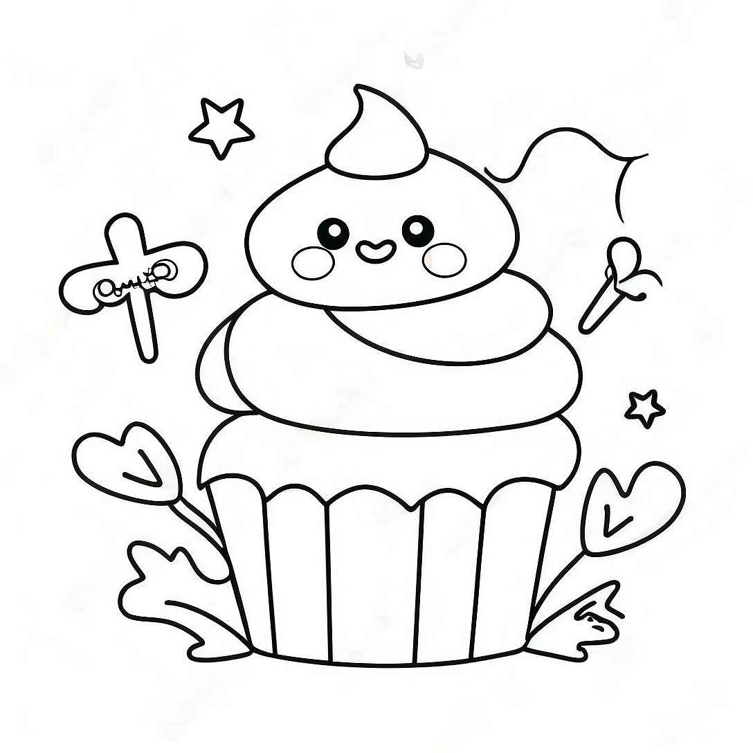 Cute Halloween Cupcake with Ghost Decoration Coloring Page | Halloween Cupcake coloring page