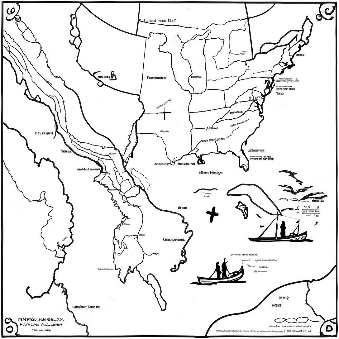 Lewis and Clark Expedition Map Coloring Page | Lewis and Clark coloring page