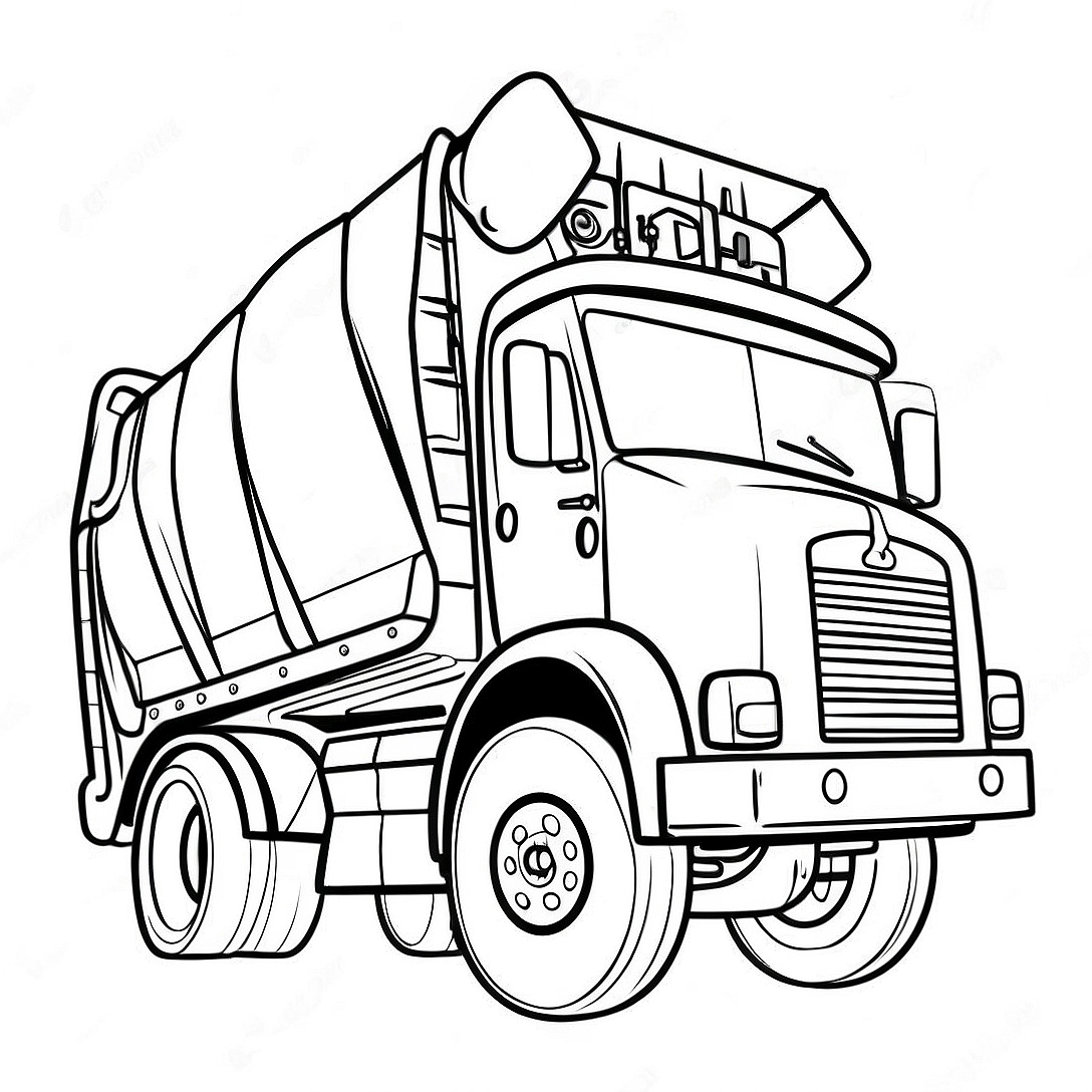 Big Garbage Truck Driving Coloring Page | Garbage Truck coloring page