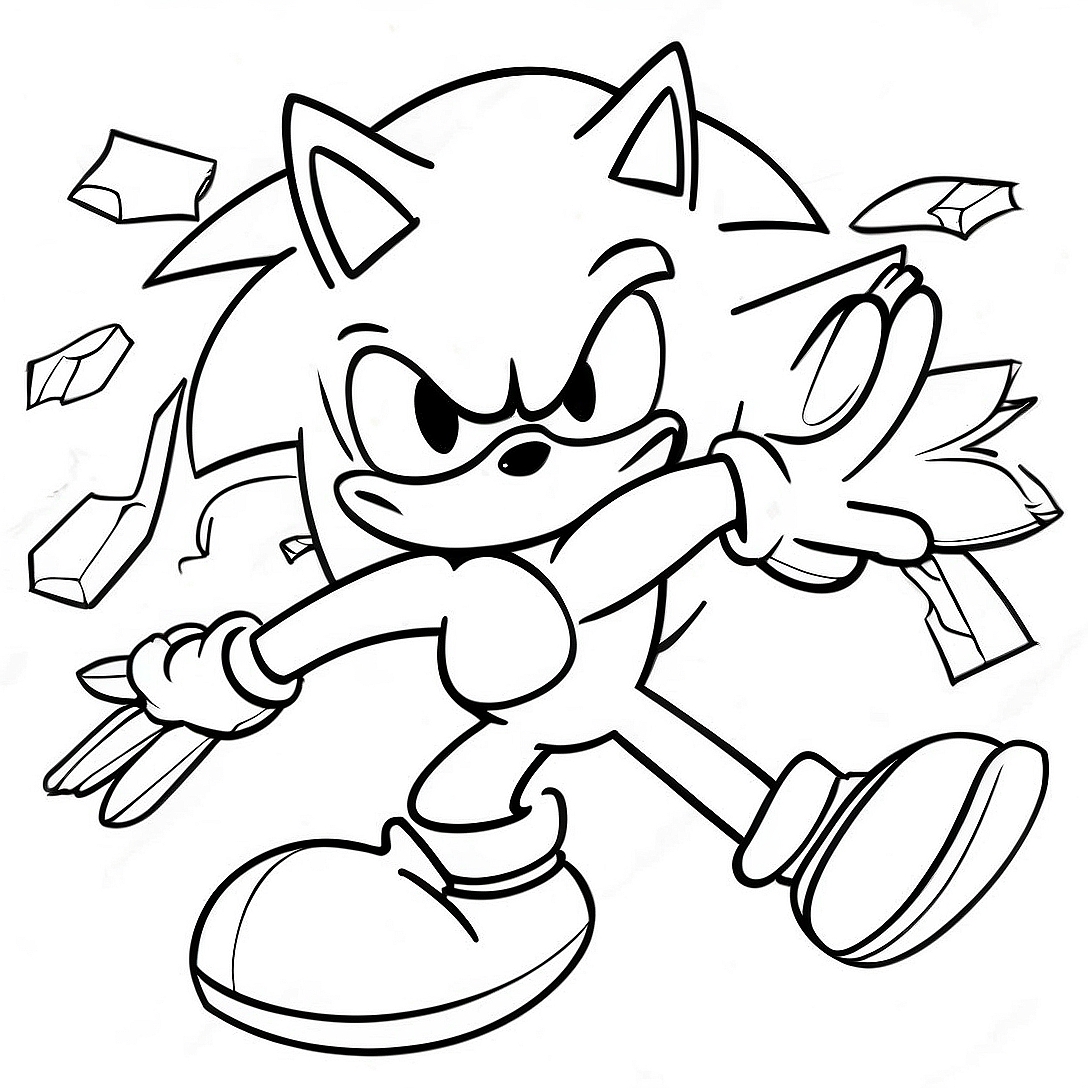 Sonic the Hedgehog Battling Enemies Coloring Page | Sonic with a Sword coloring page