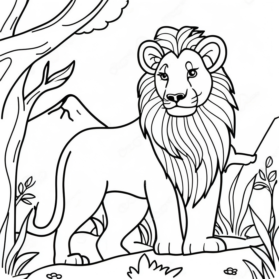 Majestic Lion in the Wild Coloring Page | Safari coloring page