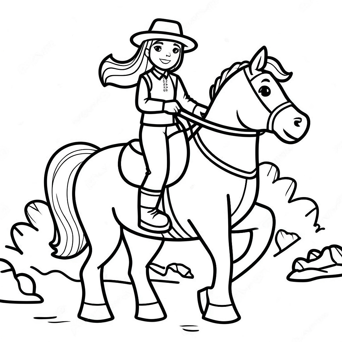 Adventurous Girl on Horseback Coloring Page | Horseback Riding Girl coloring page