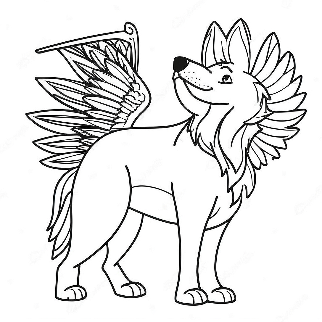 Majestic Wolf with Colorful Wings Coloring Page | Mythical Wolf with Wings coloring page