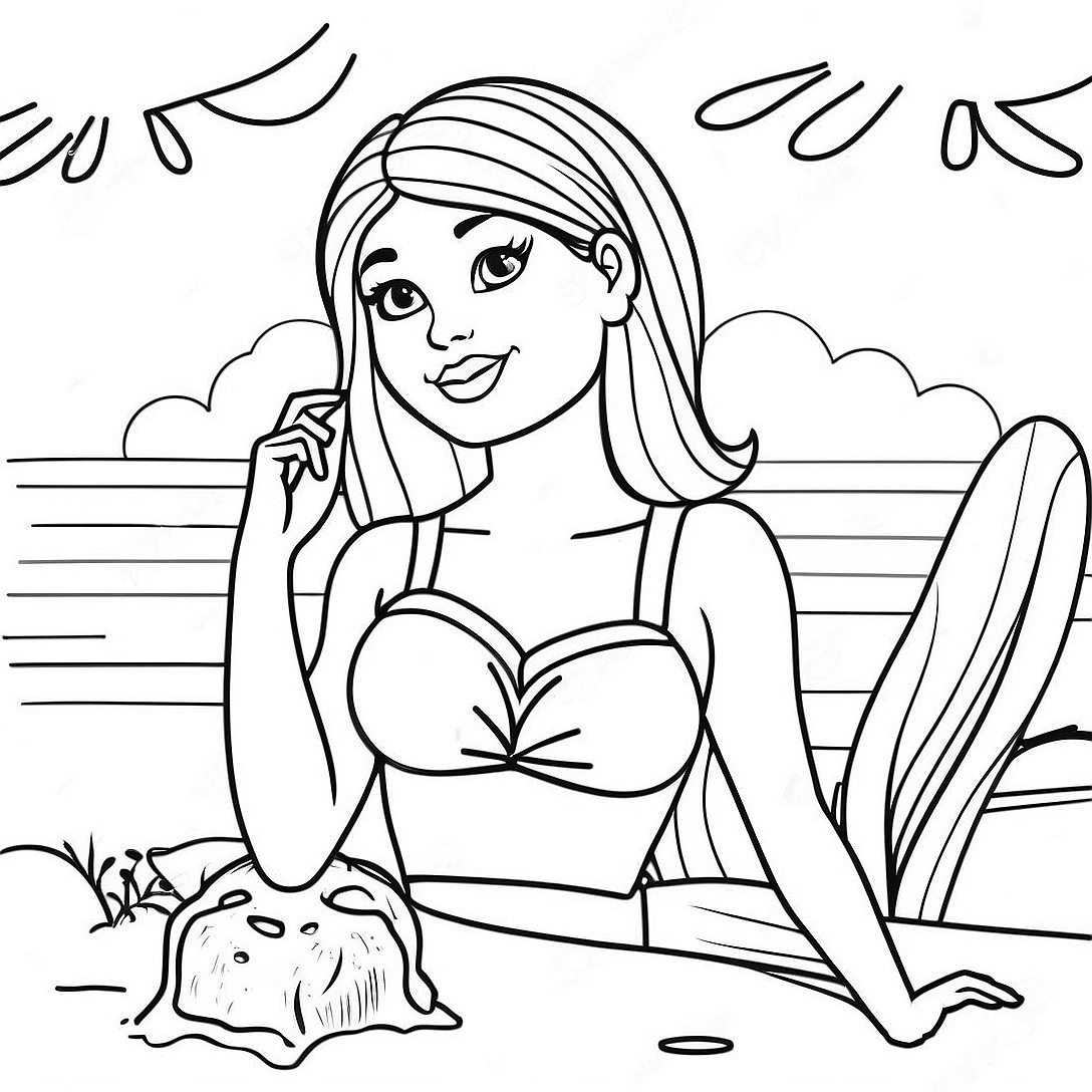 Barbie at the Sunny Beach Coloring Page | Barbie at the Beach coloring page