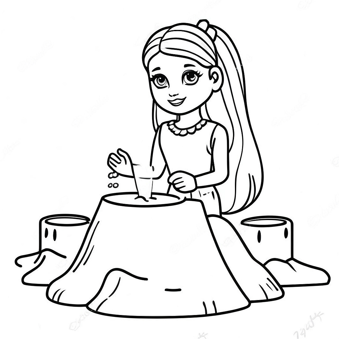 Barbie Building Sandcastles Coloring Page | Barbie at the Beach coloring page