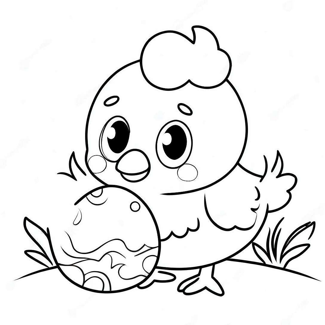 Cute Easter Chick with Egg Coloring Page | Easter Chick coloring page