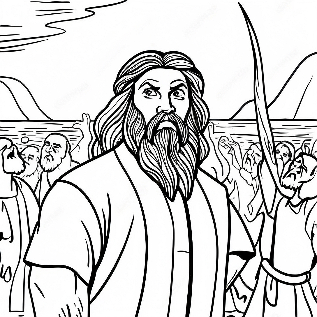 Moses Parting the Red Sea Coloring Page | Moses and Pharaoh coloring page