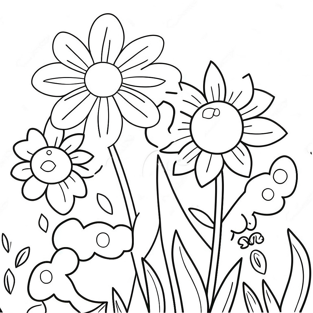 Colorful Garden Flowers Coloring Page | Flowers coloring page
