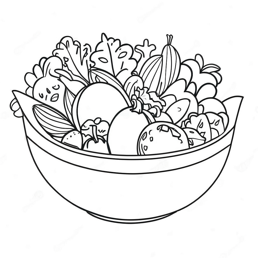 Colorful Salad Bowl Coloring Page | Salad coloring page