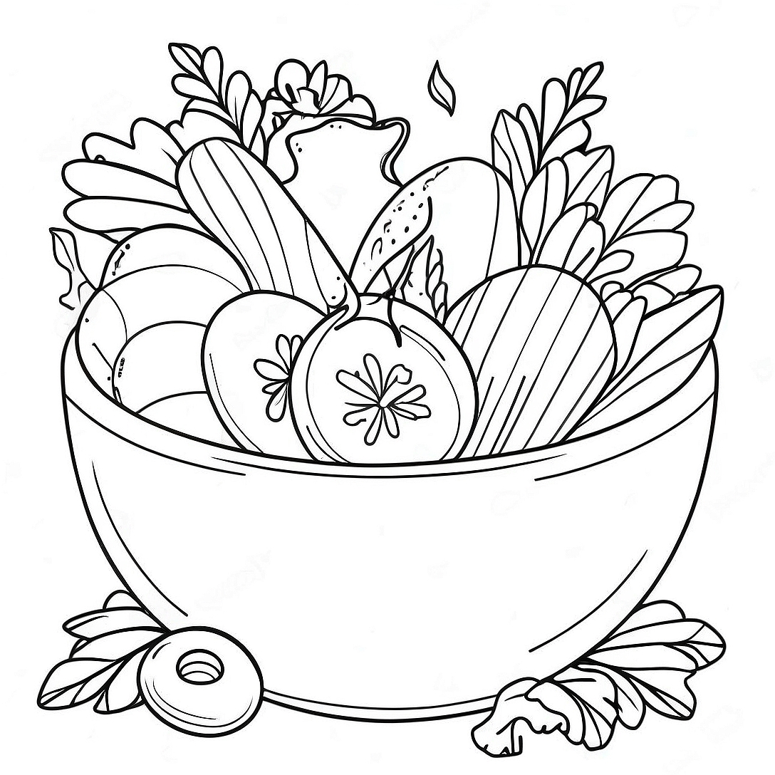 Fresh Garden Salad Coloring Page | Salad coloring page