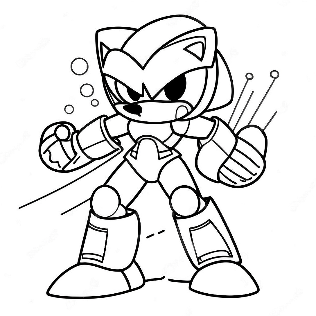 Metal Sonic in Action Coloring Page | Metal Sonic coloring page