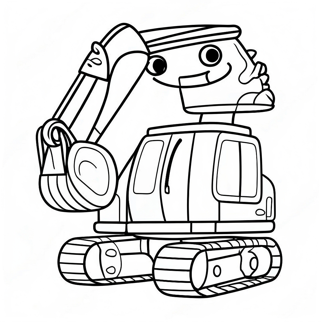 Cute Excavator with a Big Smile Coloring Page | Excavator coloring page