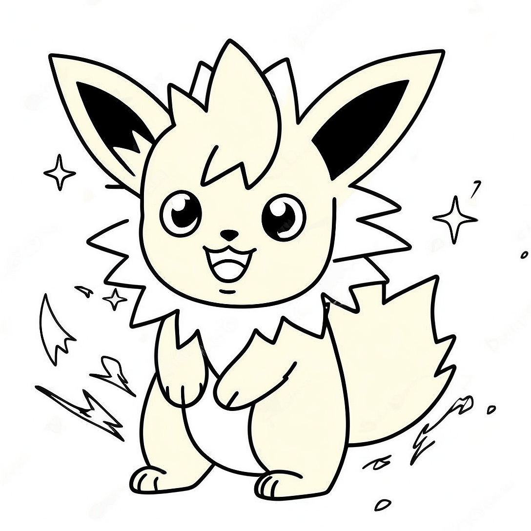 Cute Jolteon with Sparkling Electricity Coloring Page | Jolteon coloring page
