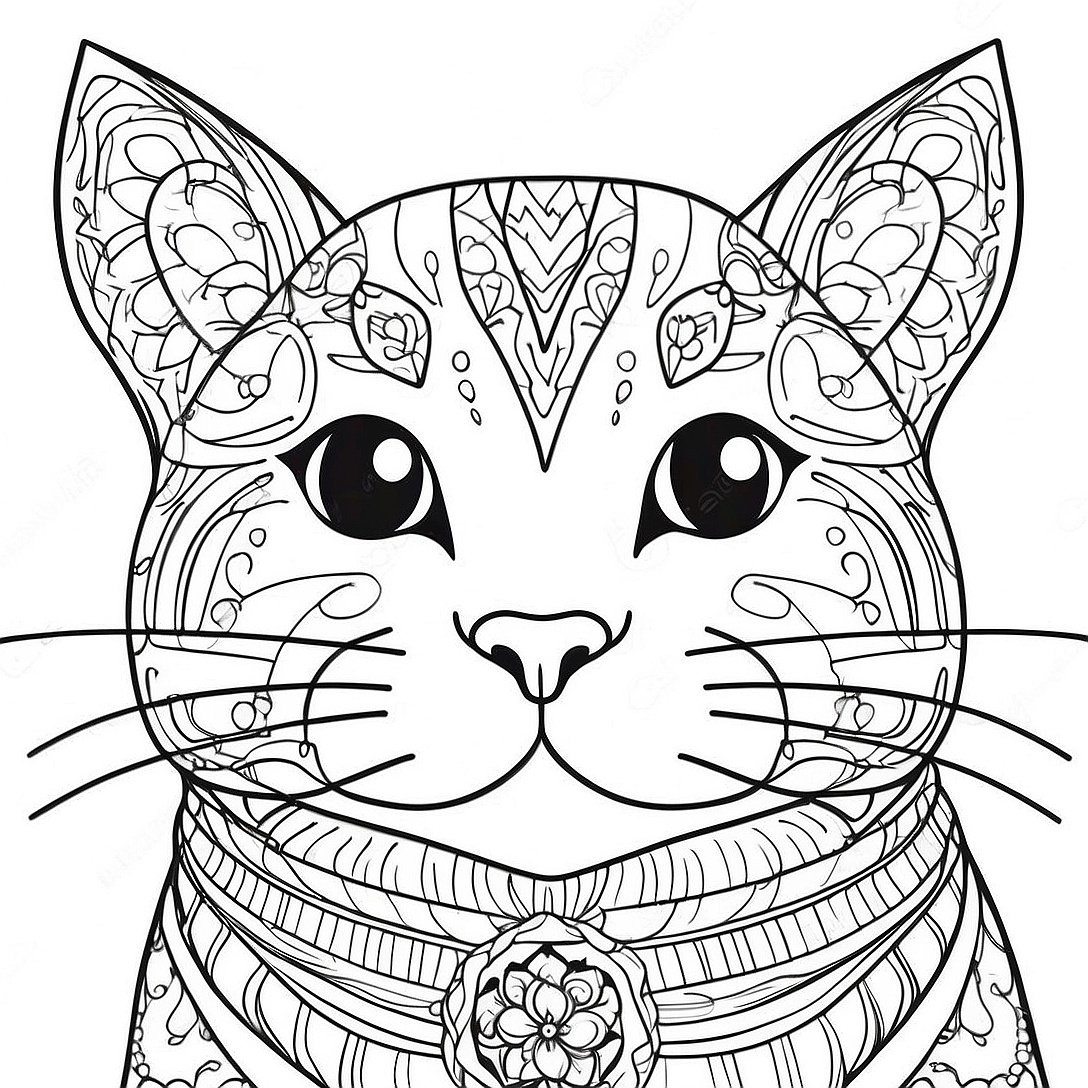 Realistic Cat Portrait Coloring Page | Realistic Cat coloring page