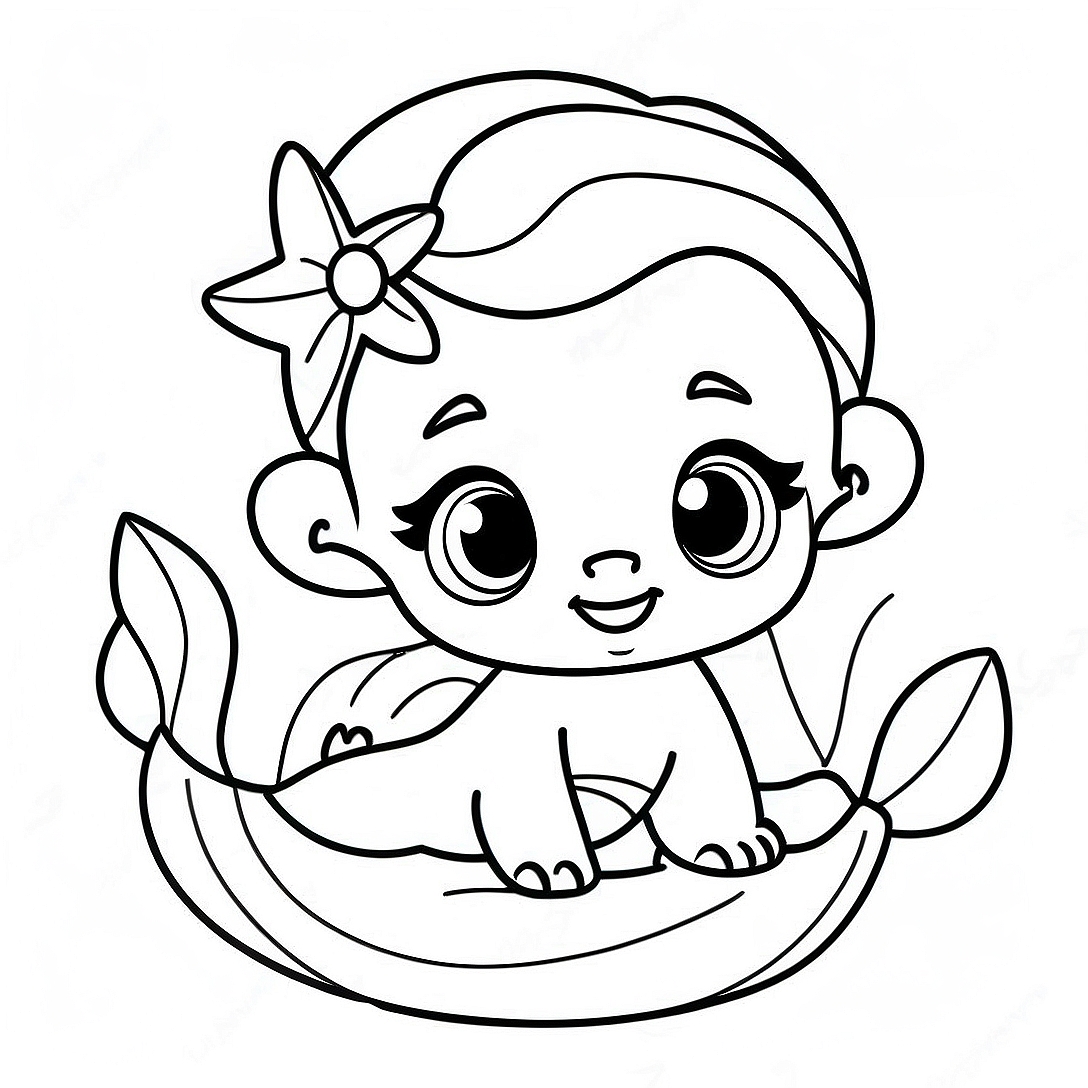 Adorable Baby Ariel Coloring Page | Baby Disney Princess coloring page