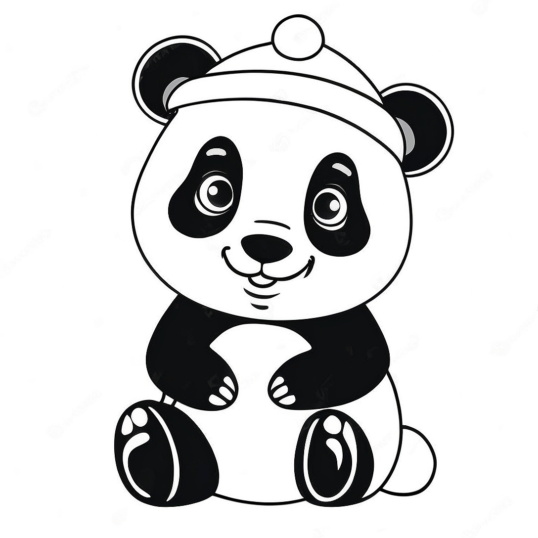 Cute Christmas Panda with Santa Hat Coloring Page | Christmas Panda coloring page