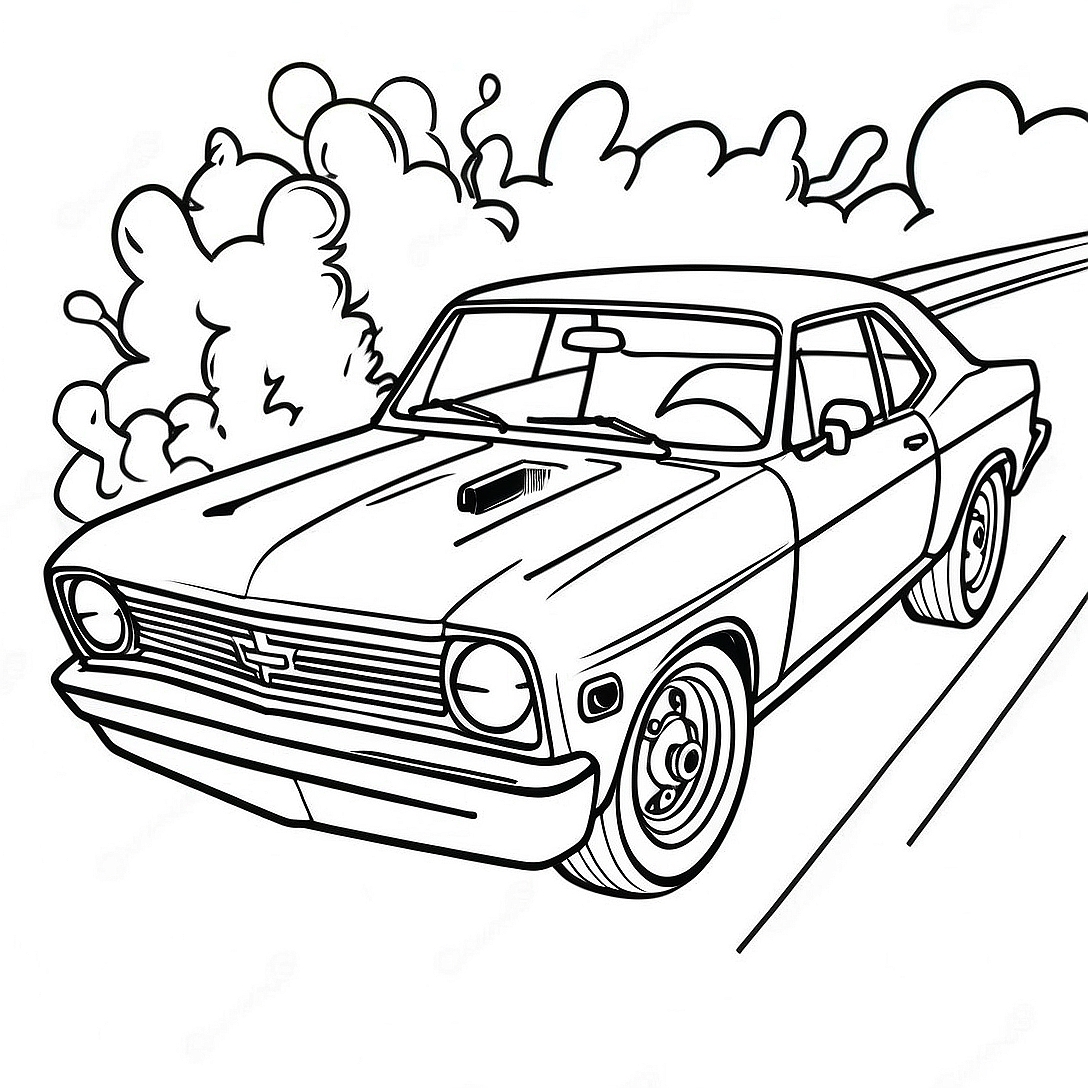 Chevy Nova Racing Action Coloring Page | Chevy Nova coloring page
