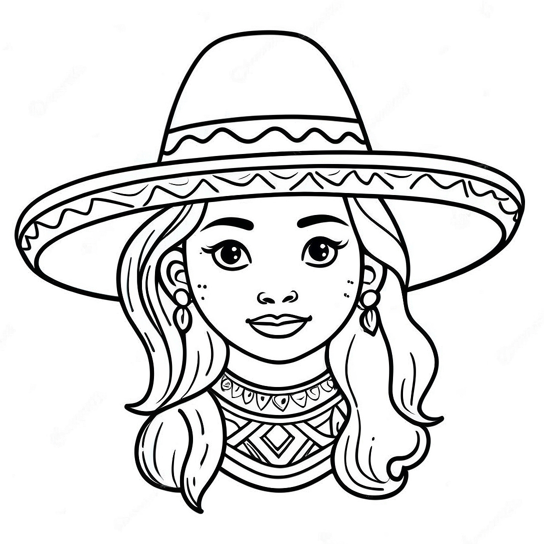 Mexican Girl with Sombrero Coloring Page | Mexican Girl coloring page